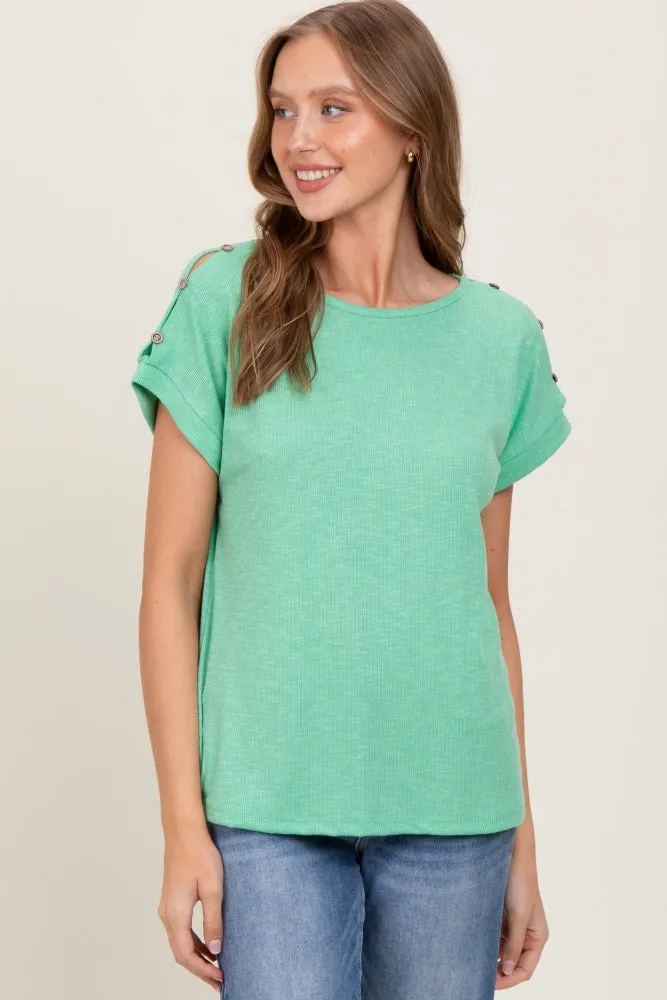 Green Button Shoulder Detail Short Sleeve Top sold by Pinkblush product image thumbnail 2