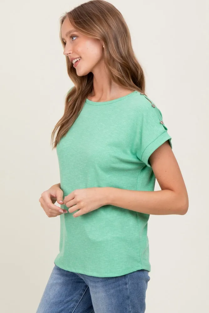 Green Button Shoulder Detail Short Sleeve Top sold by Pinkblush product image thumbnail 3