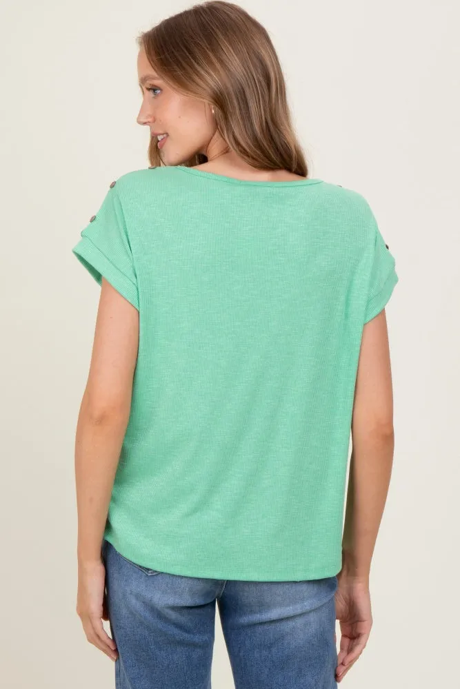 Green Button Shoulder Detail Short Sleeve Top sold by Pinkblush product image thumbnail 4