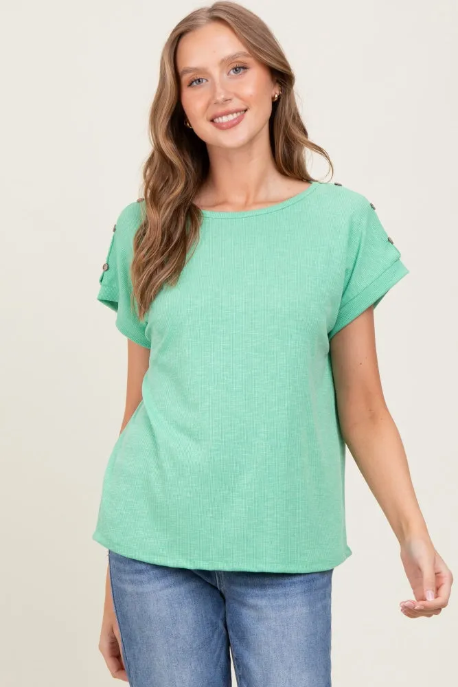 Green Button Shoulder Detail Short Sleeve Top sold by Pinkblush