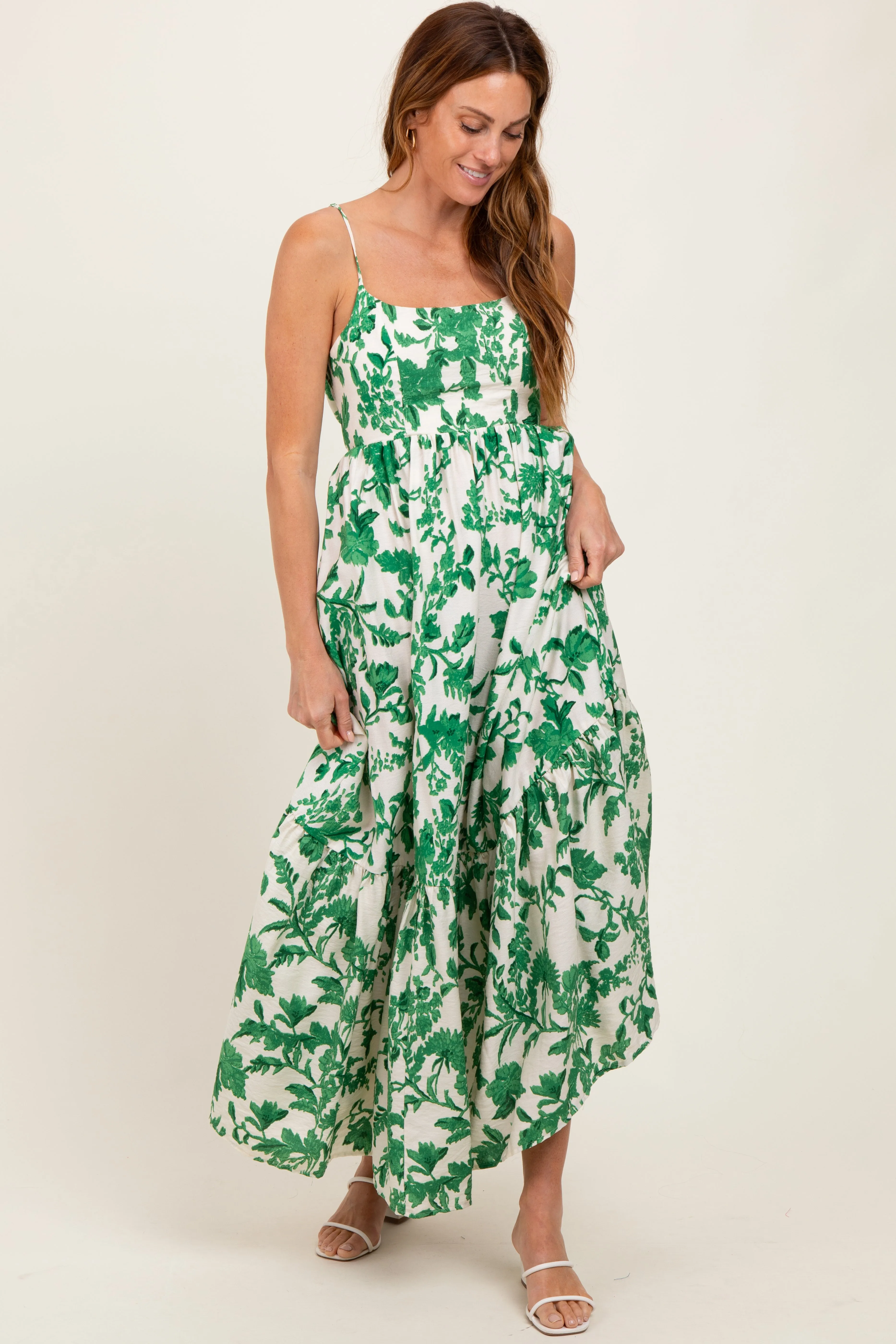 Green Floral Cutout Tie Back Maxi Dress sold by Pinkblush product image thumbnail 2