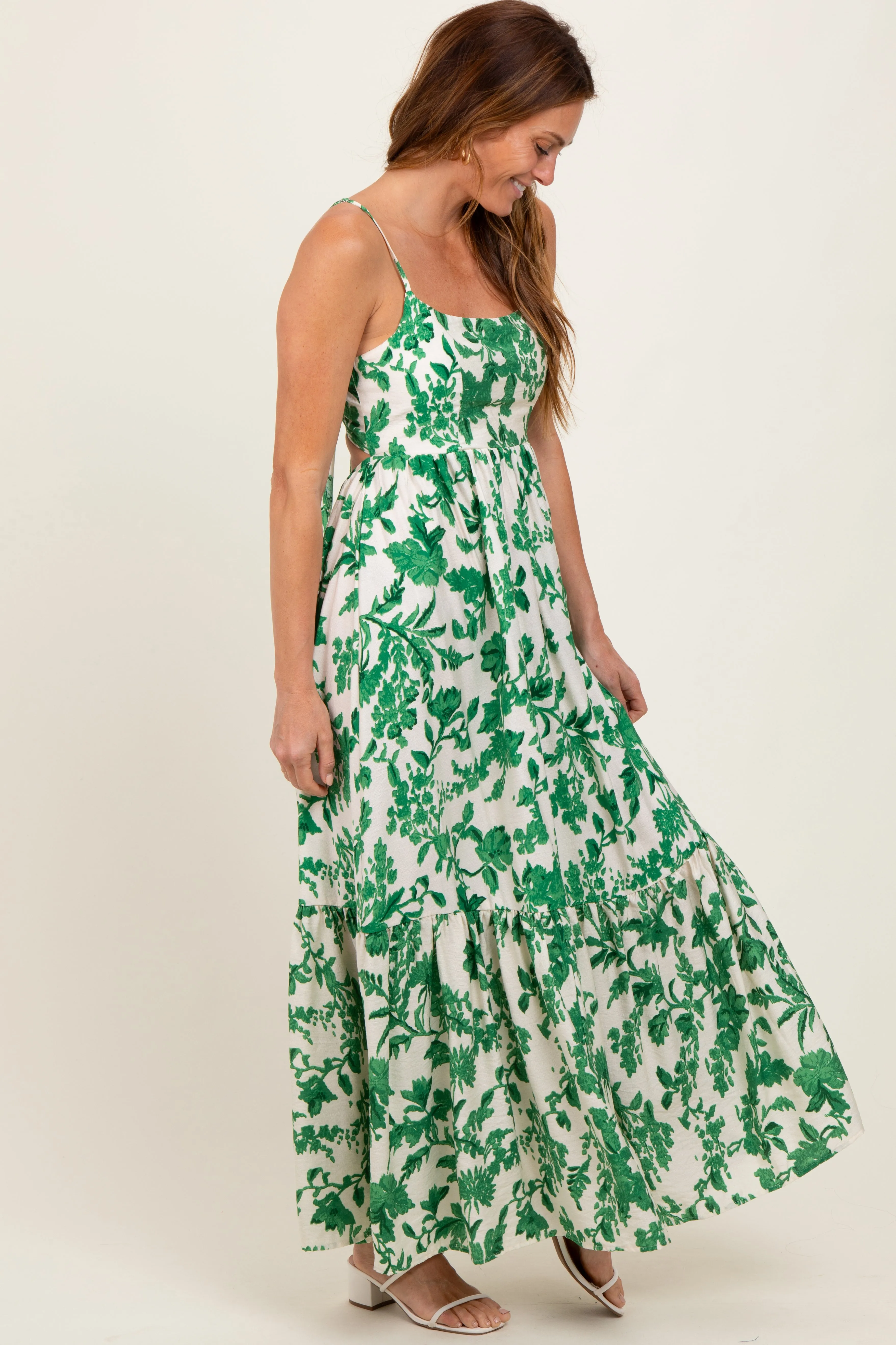 Green Floral Cutout Tie Back Maxi Dress sold by Pinkblush product image thumbnail 3