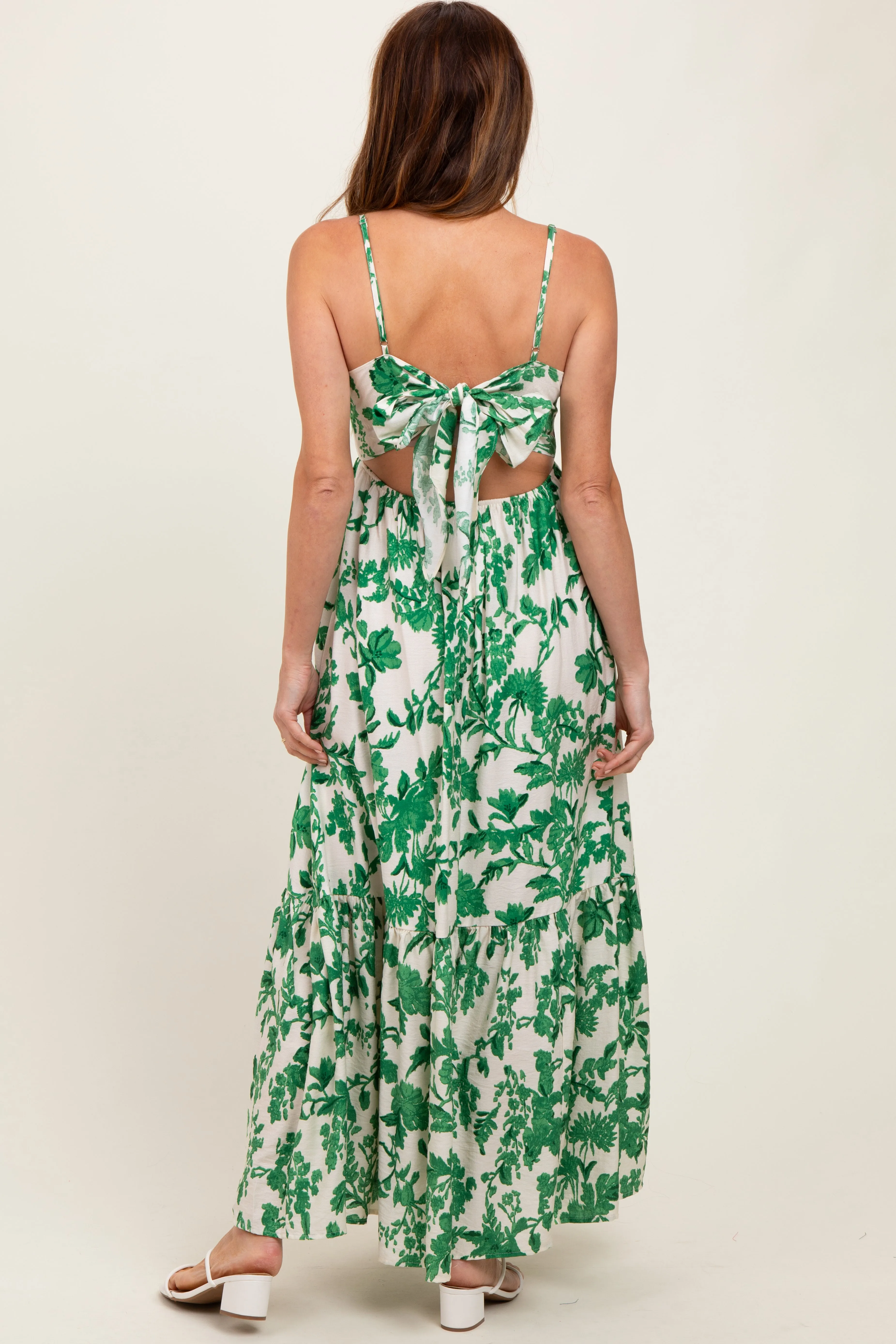 Green Floral Cutout Tie Back Maxi Dress sold by Pinkblush product image thumbnail 4