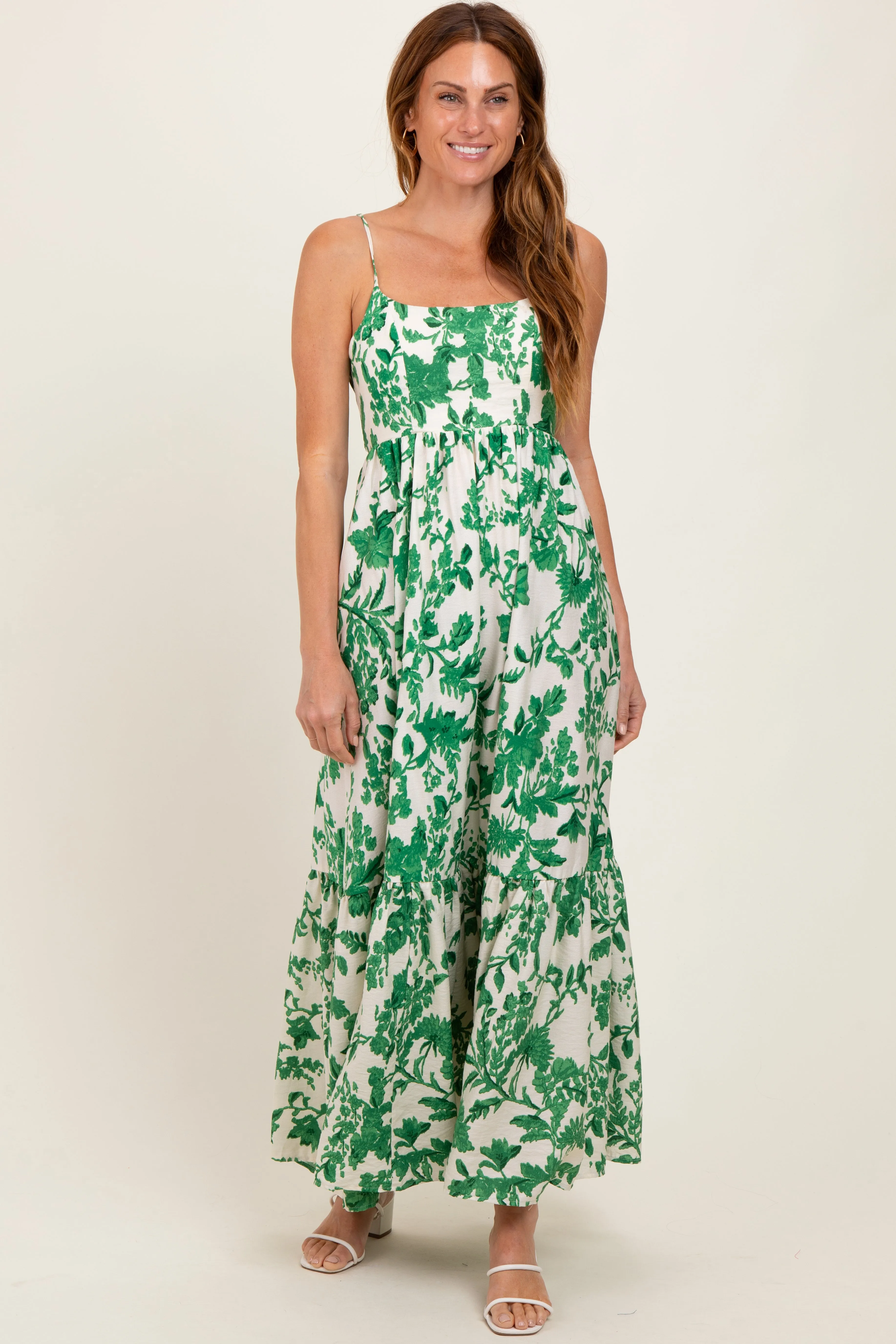 Green Floral Cutout Tie Back Maxi Dress sold by Pinkblush