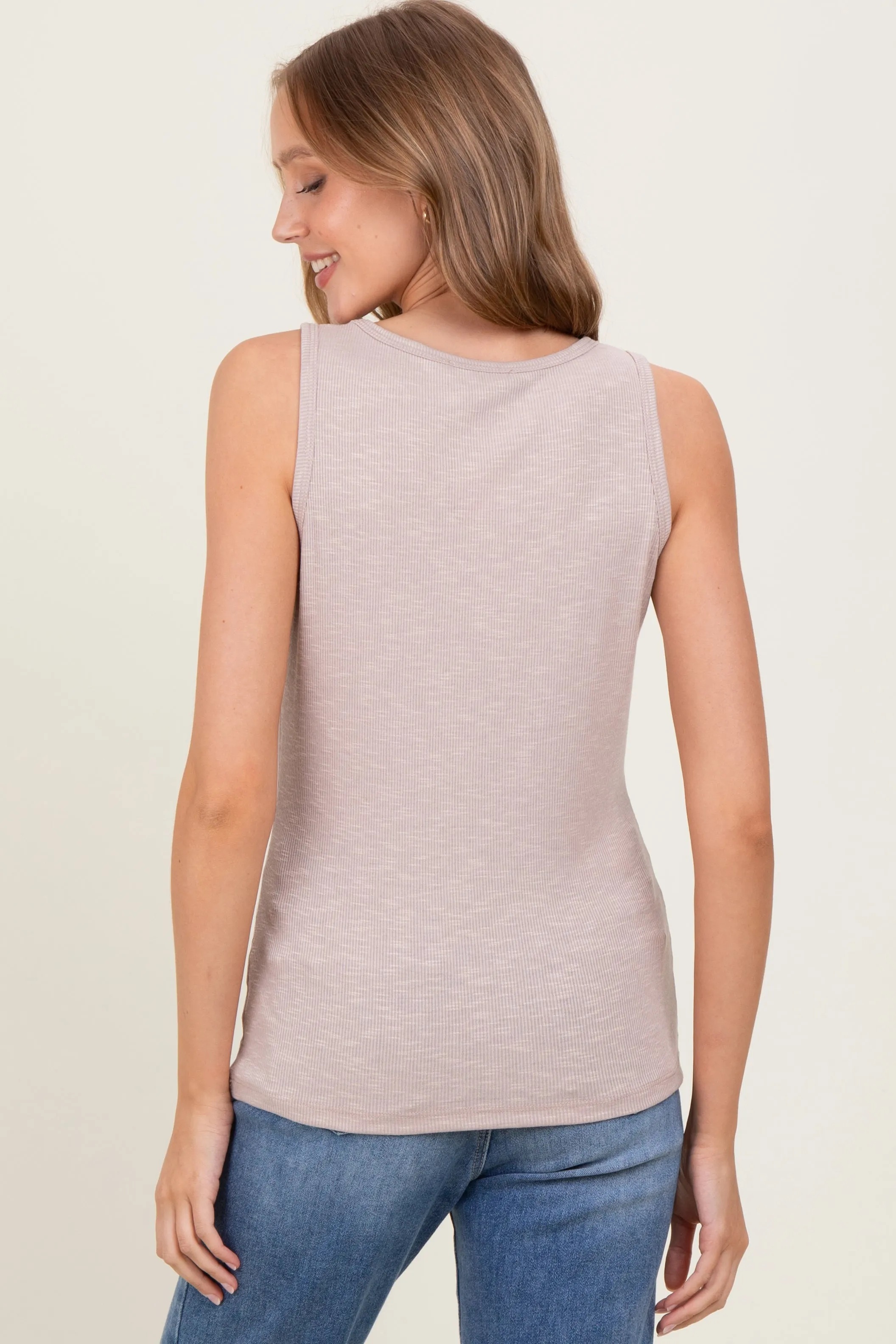Taupe Ribbed Basic Tank Top sold by Pinkblush product image thumbnail 4