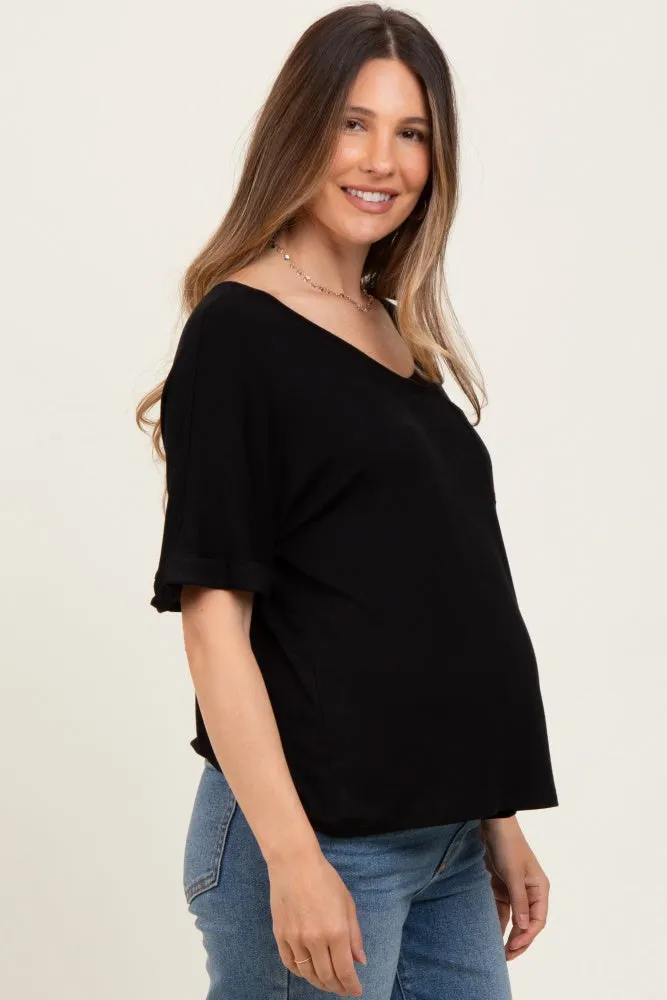 Black Oversized V-Neck Front Pocket Maternity T-Shirt sold by Pinkblush product image thumbnail 3