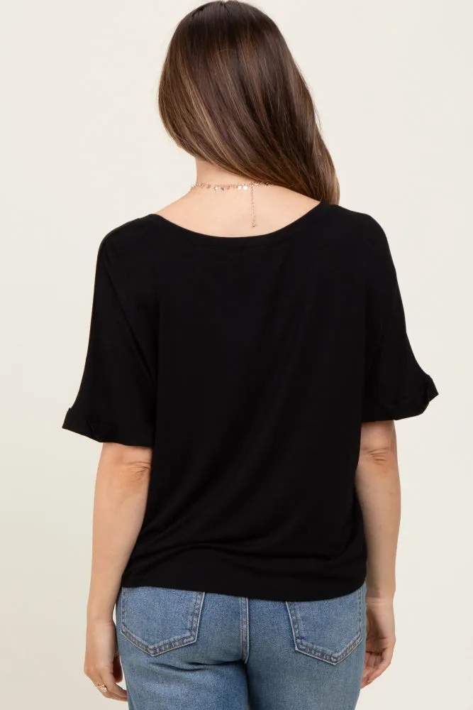 Black Oversized V-Neck Front Pocket Maternity T-Shirt sold by Pinkblush product image thumbnail 4