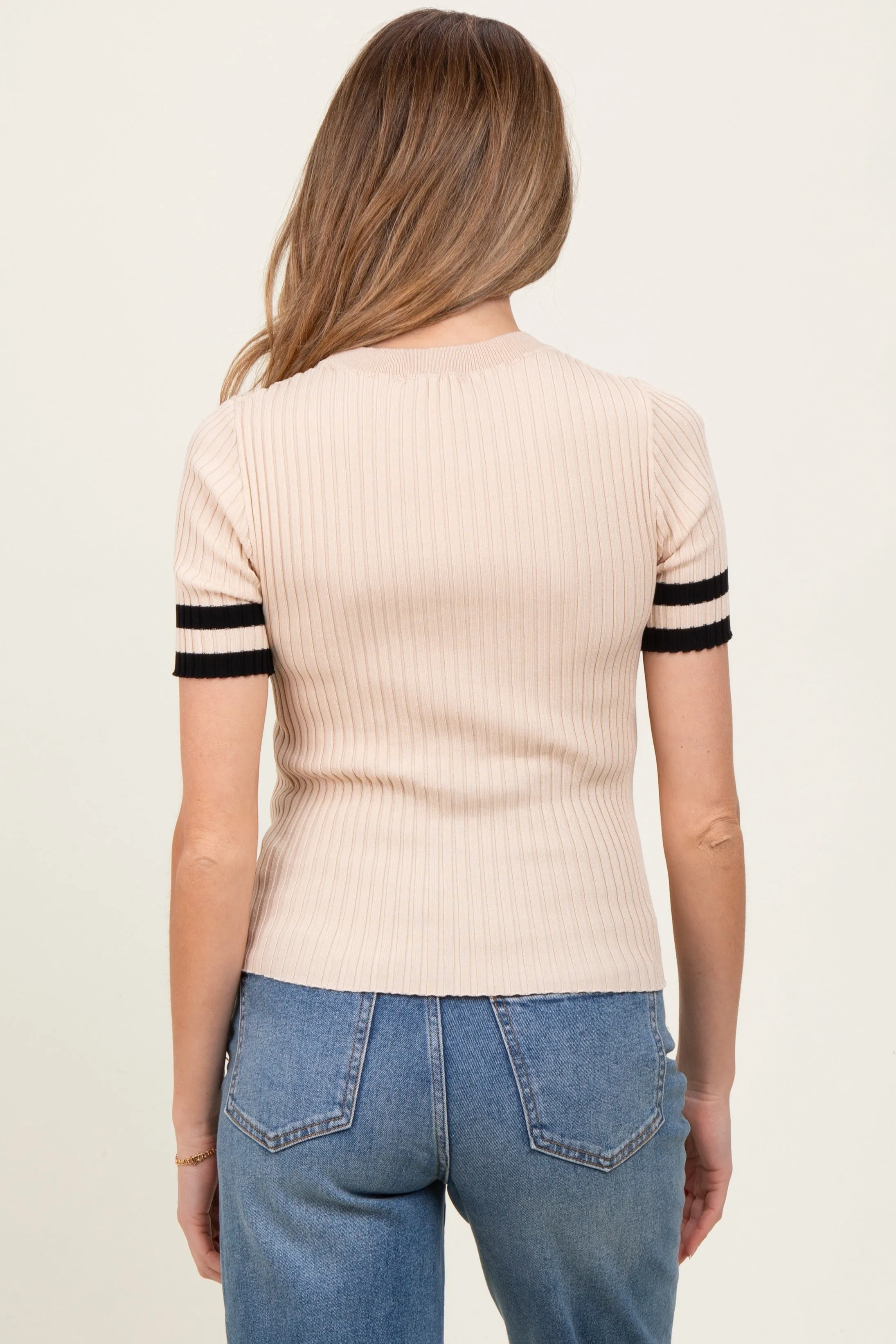 Beige Striped Short Sleeve Maternity Knit Top sold by Pinkblush product image thumbnail 4