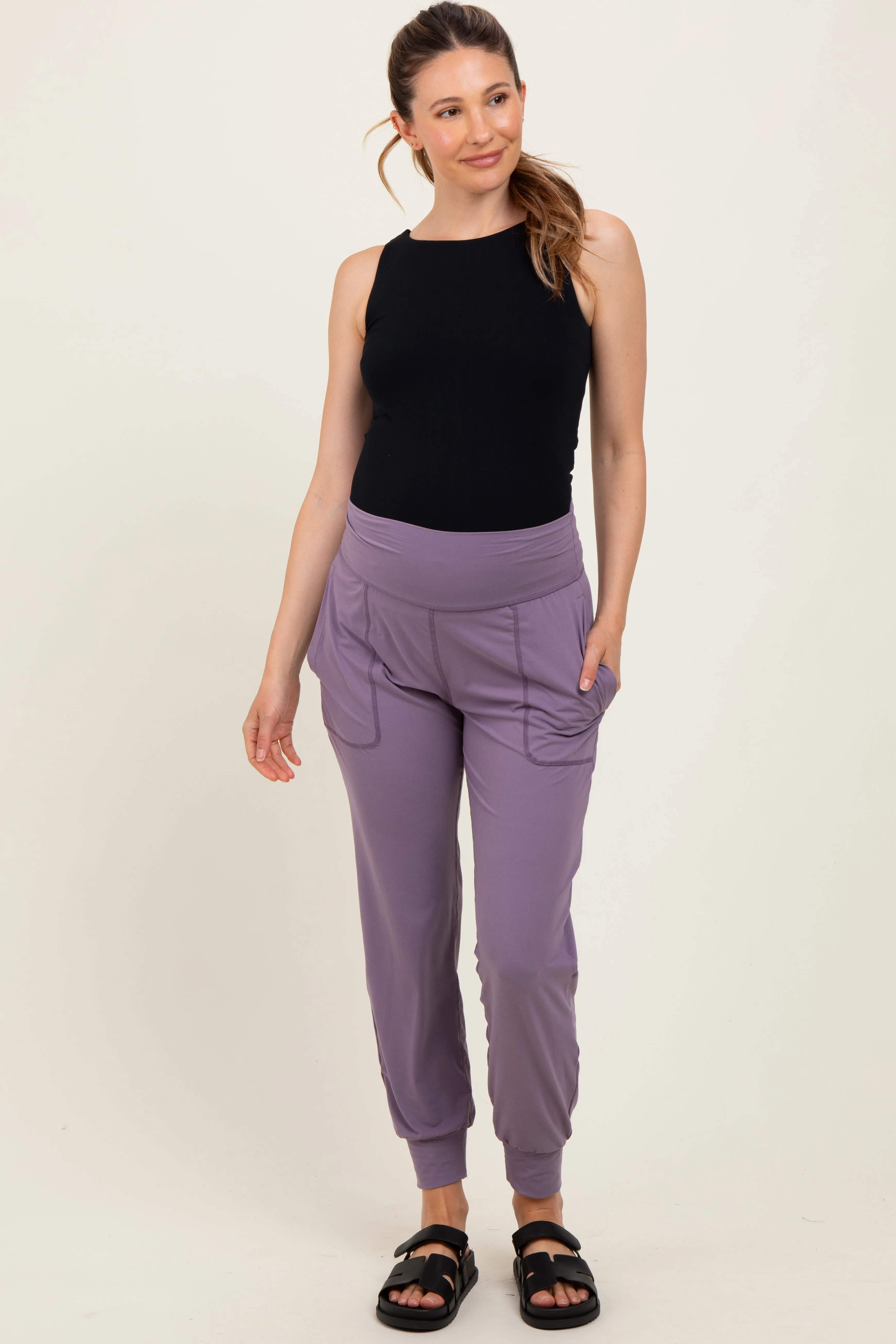 Lavender Maternity Joggers sold by Pinkblush