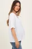 White Oversized V-Neck Front Pocket Maternity T-Shirt sold by Pinkblush