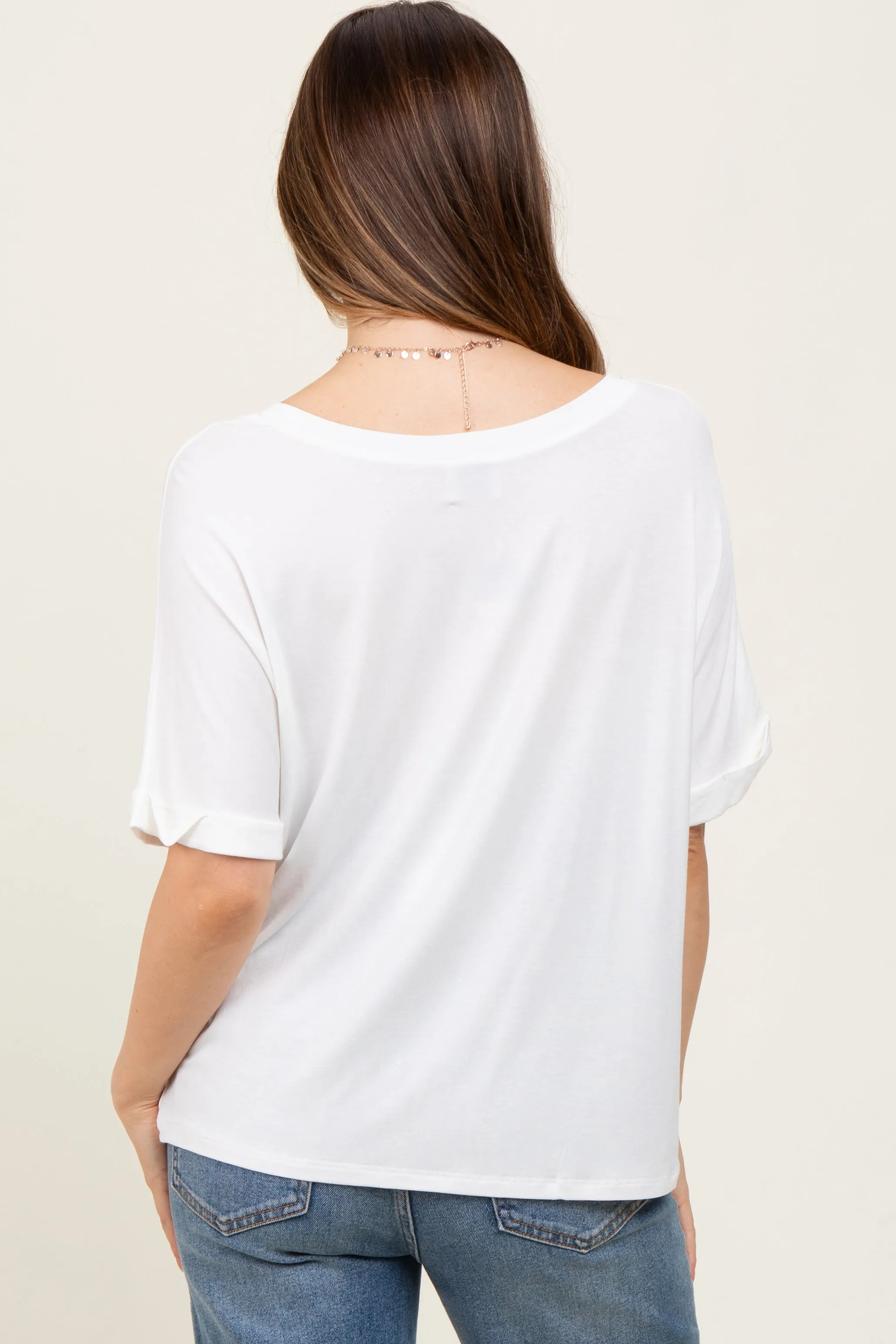 White Oversized V-Neck Front Pocket Maternity T-Shirt sold by Pinkblush product image thumbnail 3