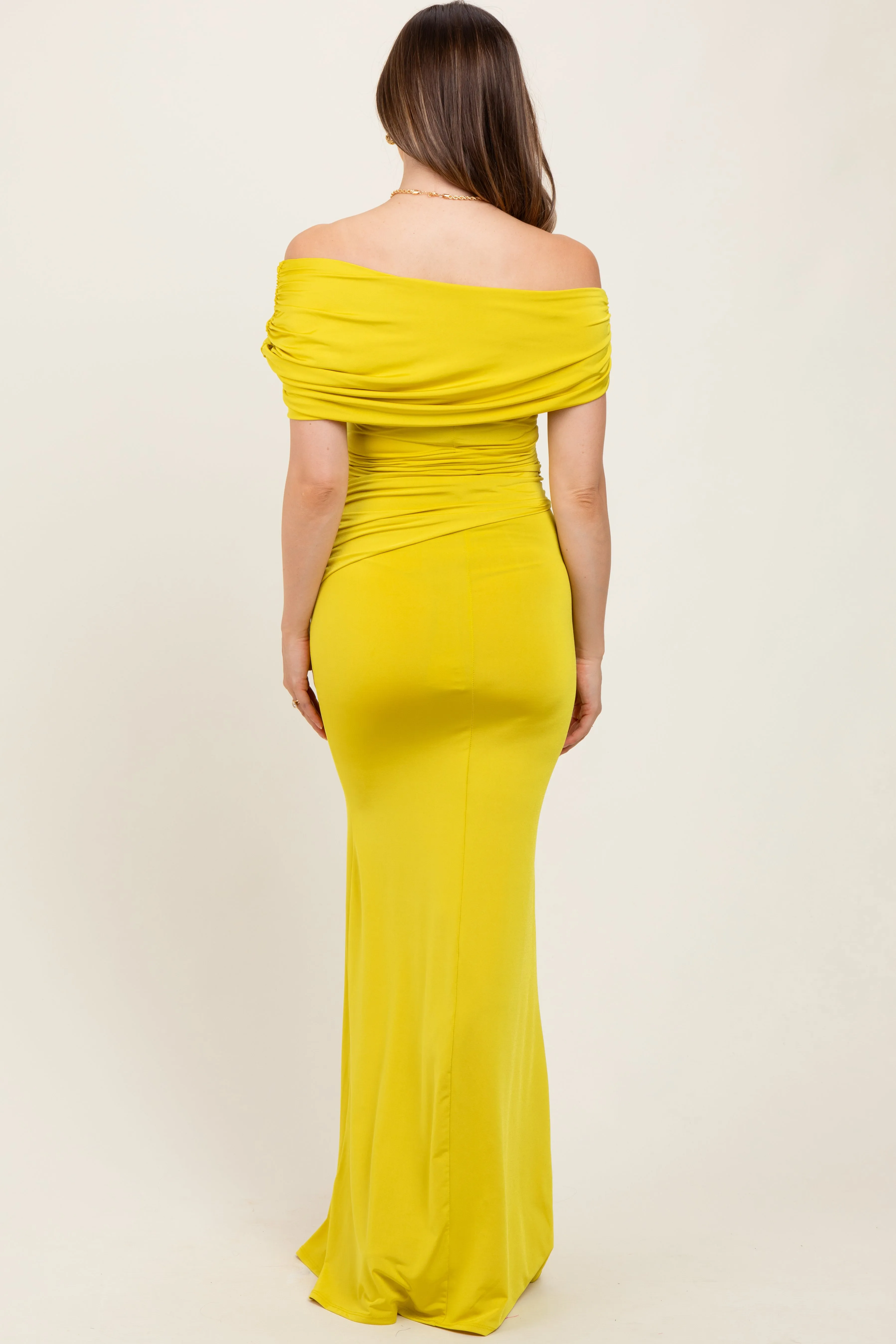 Lime Off Shoulder Foldover Ruched Maternity Maxi Dress sold by Pinkblush product image thumbnail 2