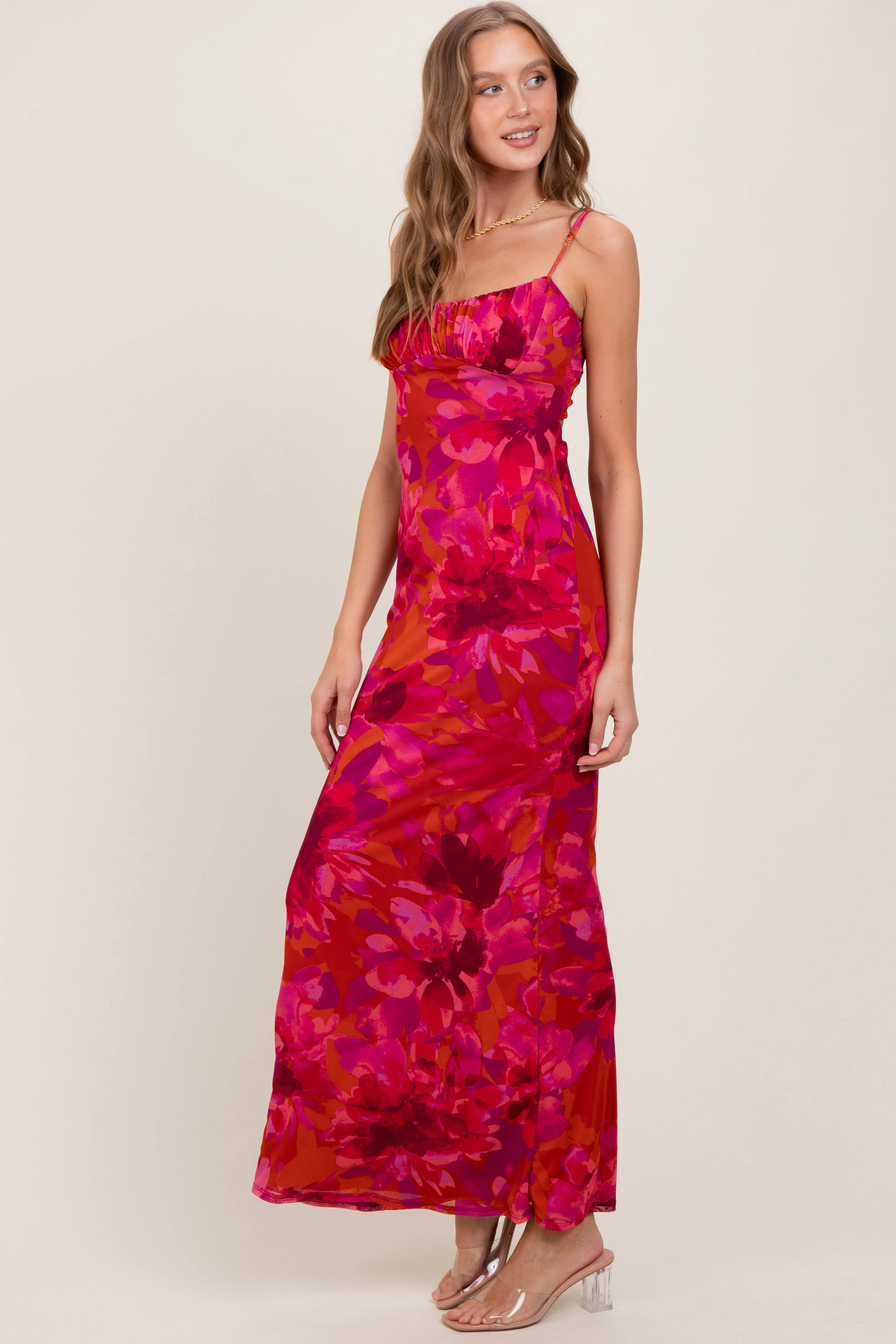Magenta Floral Back Cutout Midi Dress sold by Pinkblush product image thumbnail 3
