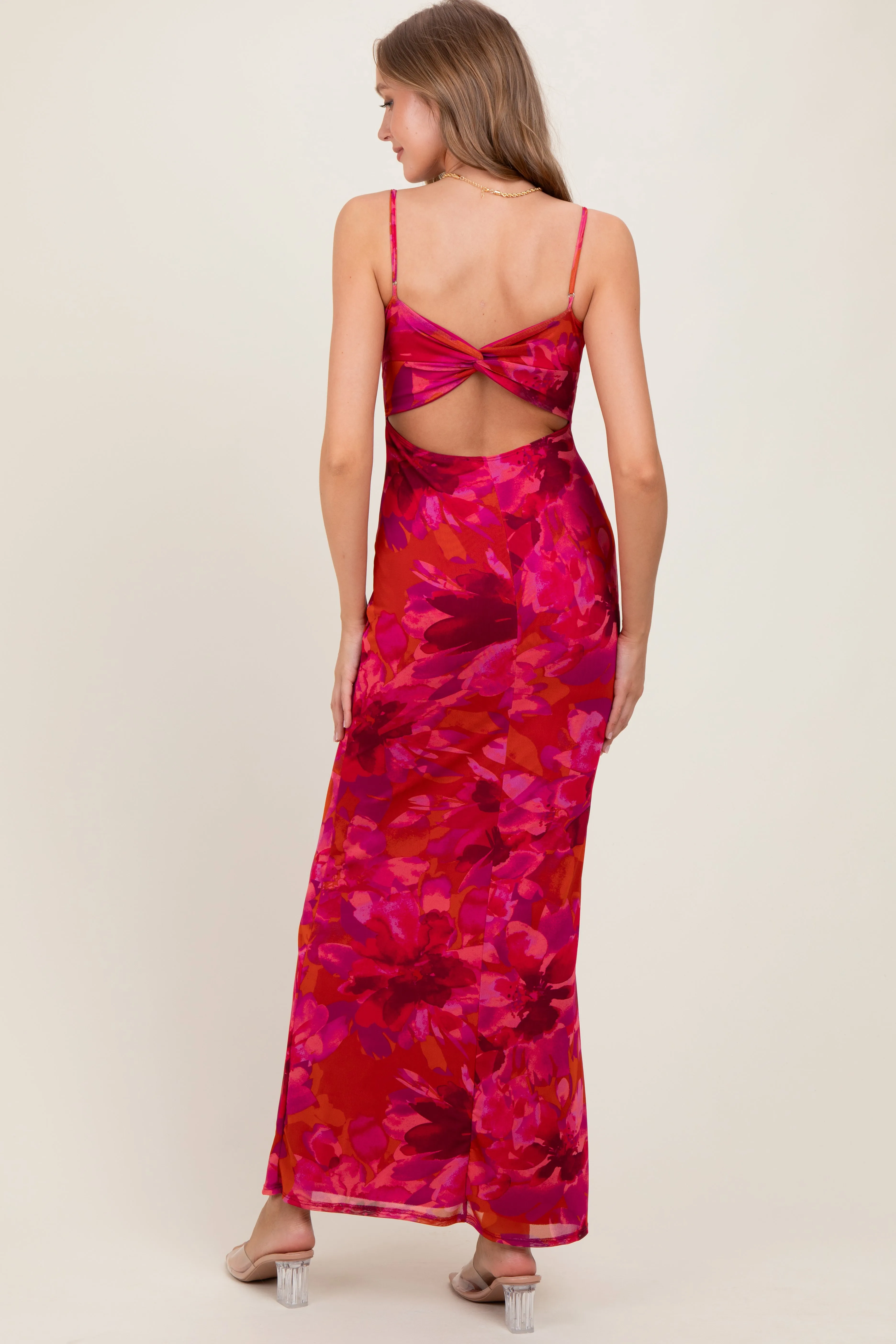 Magenta Floral Back Cutout Midi Dress sold by Pinkblush product image thumbnail 4