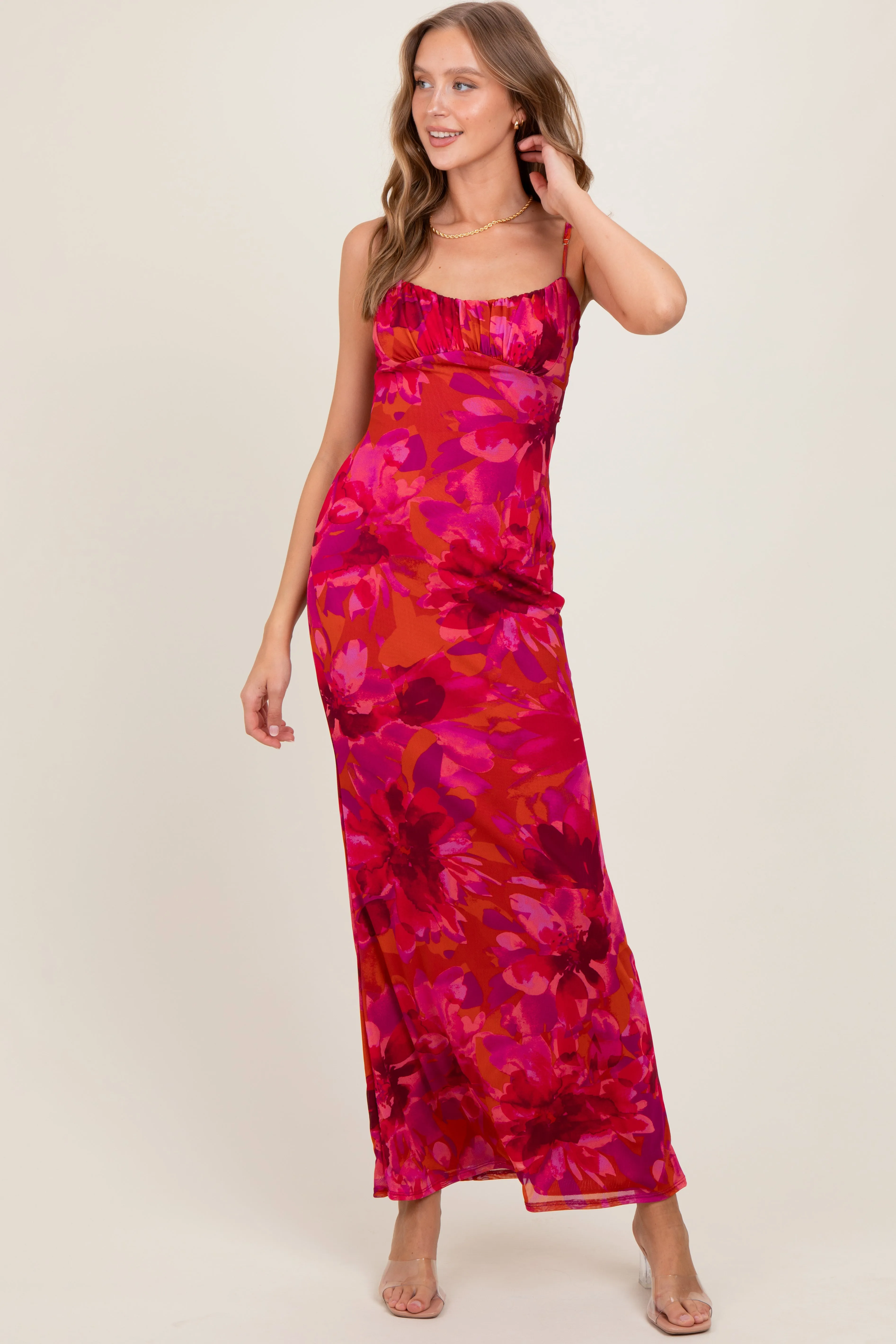 Magenta Floral Back Cutout Midi Dress sold by Pinkblush