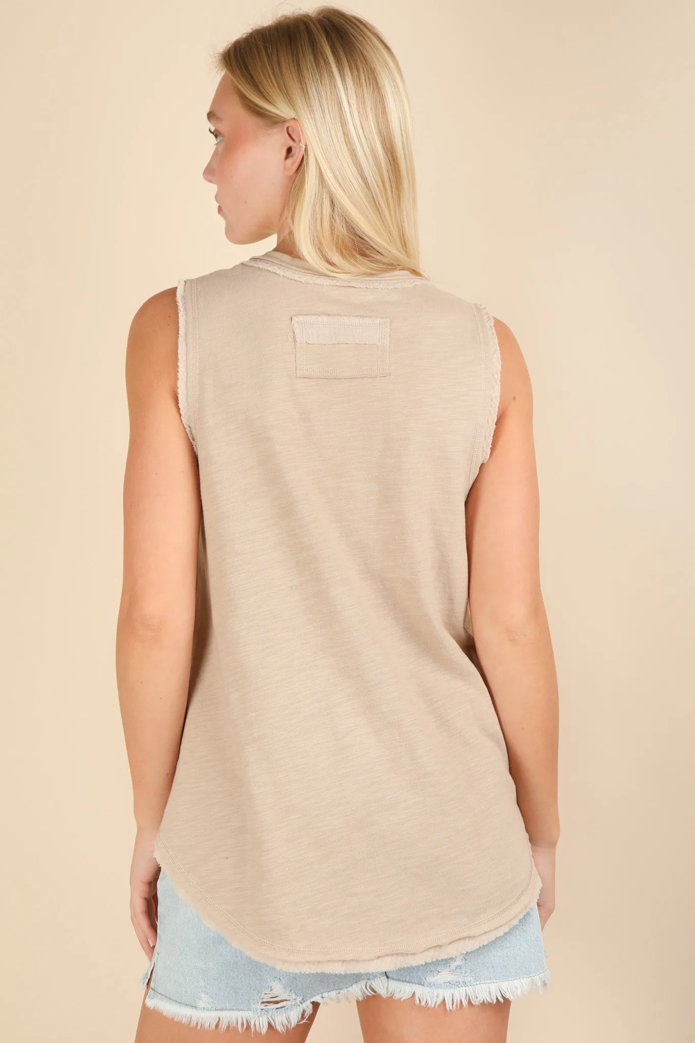 Beige Raw Hem Button Detail Sleeveless Top sold by Pinkblush product image thumbnail 3