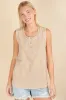 Beige Raw Hem Button Detail Sleeveless Top sold by Pinkblush