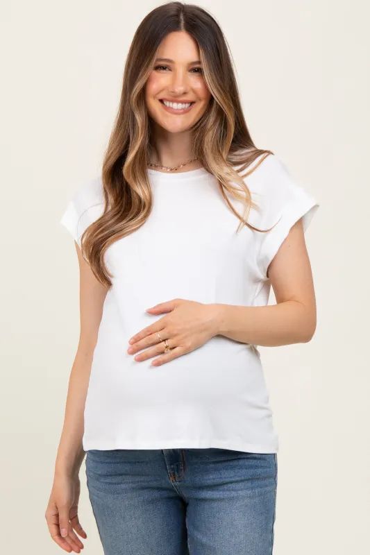 White Crew Neck Maternity Muscle Tee sold by Pinkblush
