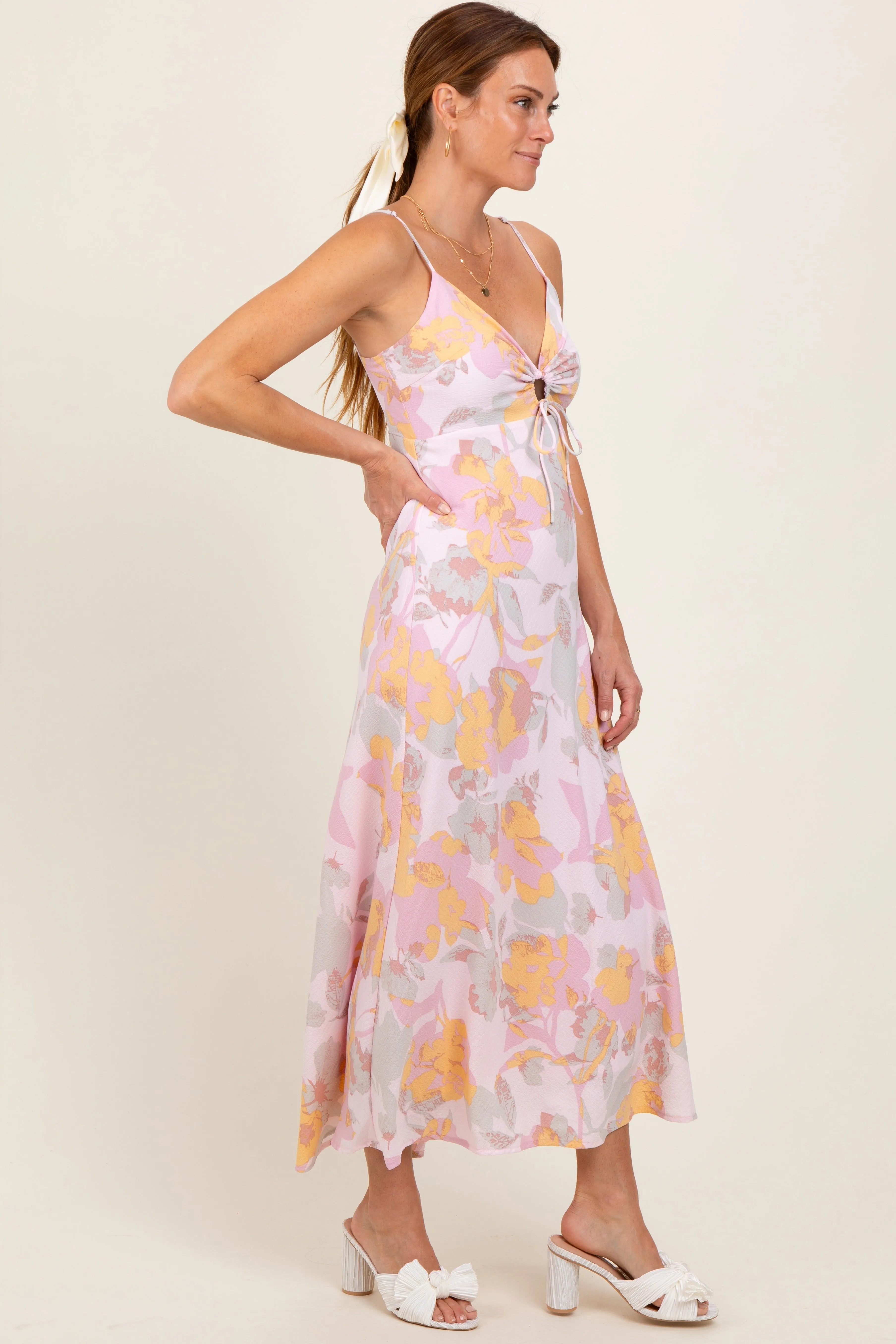 Light Pink Floral Keyhole Detail Maxi Dress sold by Pinkblush product image thumbnail 2