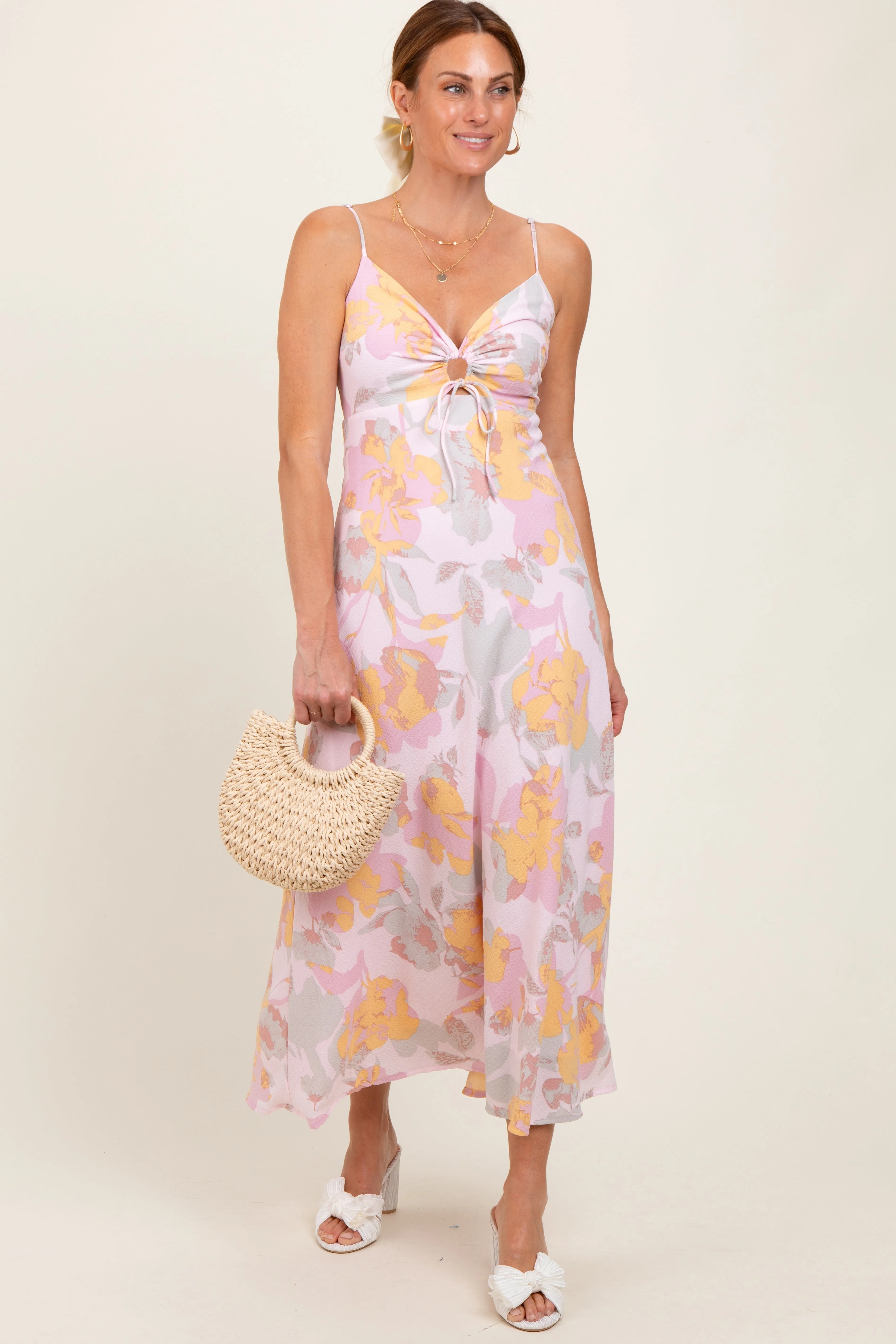 Light Pink Floral Keyhole Detail Maxi Dress sold by Pinkblush product image thumbnail 4