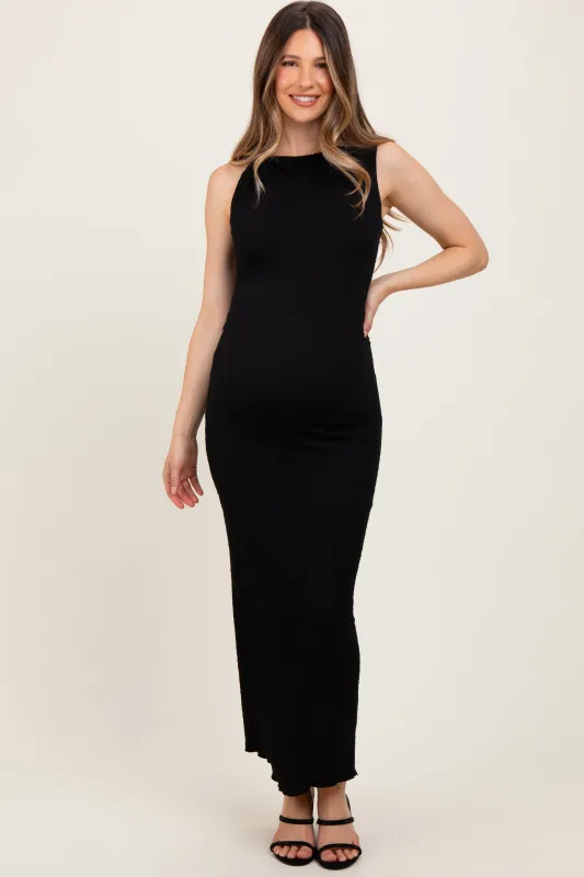 Black Textured Shoulder Detail Maternity Midi Dress sold by Pinkblush