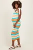 Light Teal Colorblock Stripe Shoulder Tie Maternity Midi Dress sold by Pinkblush