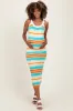 Light Teal Colorblock Stripe Shoulder Tie Maternity Midi Dress sold by Pinkblush