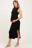 Black Mock Neck Side Slit Maternity Midi Dress sold by Pinkblush