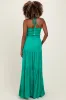 Green Smocked Halter Tiered Maternity Maxi Dress sold by Pinkblush