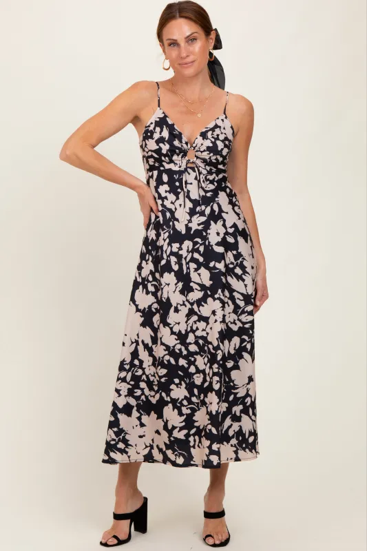 Black Floral Keyhole Detail Maxi Dress sold by Pinkblush
