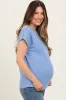 Blue Button Shoulder Detail Maternity Short Sleeve Top sold by Pinkblush