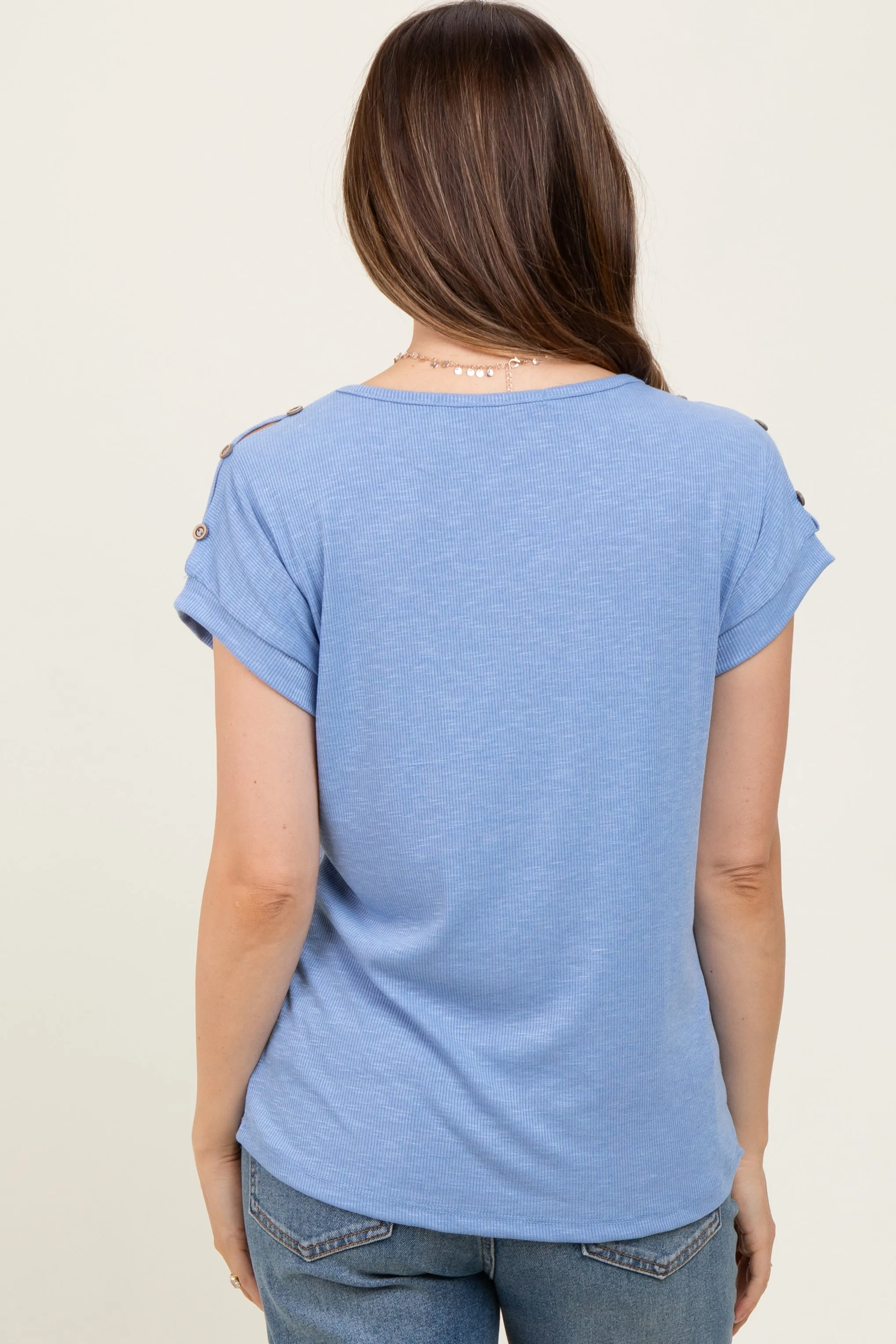 Blue Button Shoulder Detail Maternity Short Sleeve Top sold by Pinkblush product image thumbnail 4