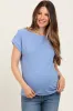 Blue Button Shoulder Detail Maternity Short Sleeve Top sold by Pinkblush