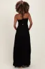Black Smocked Halter Tiered Maternity Maxi Dress sold by Pinkblush