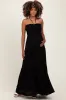 Black Smocked Halter Tiered Maternity Maxi Dress sold by Pinkblush