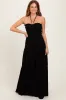 Black Smocked Halter Tiered Maternity Maxi Dress sold by Pinkblush