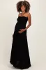Black Smocked Halter Tiered Maternity Maxi Dress sold by Pinkblush