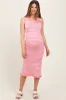 Light Pink Striped Knit Sleeveless Ruffle Hem Maternity Midi Dress sold by Pinkblush