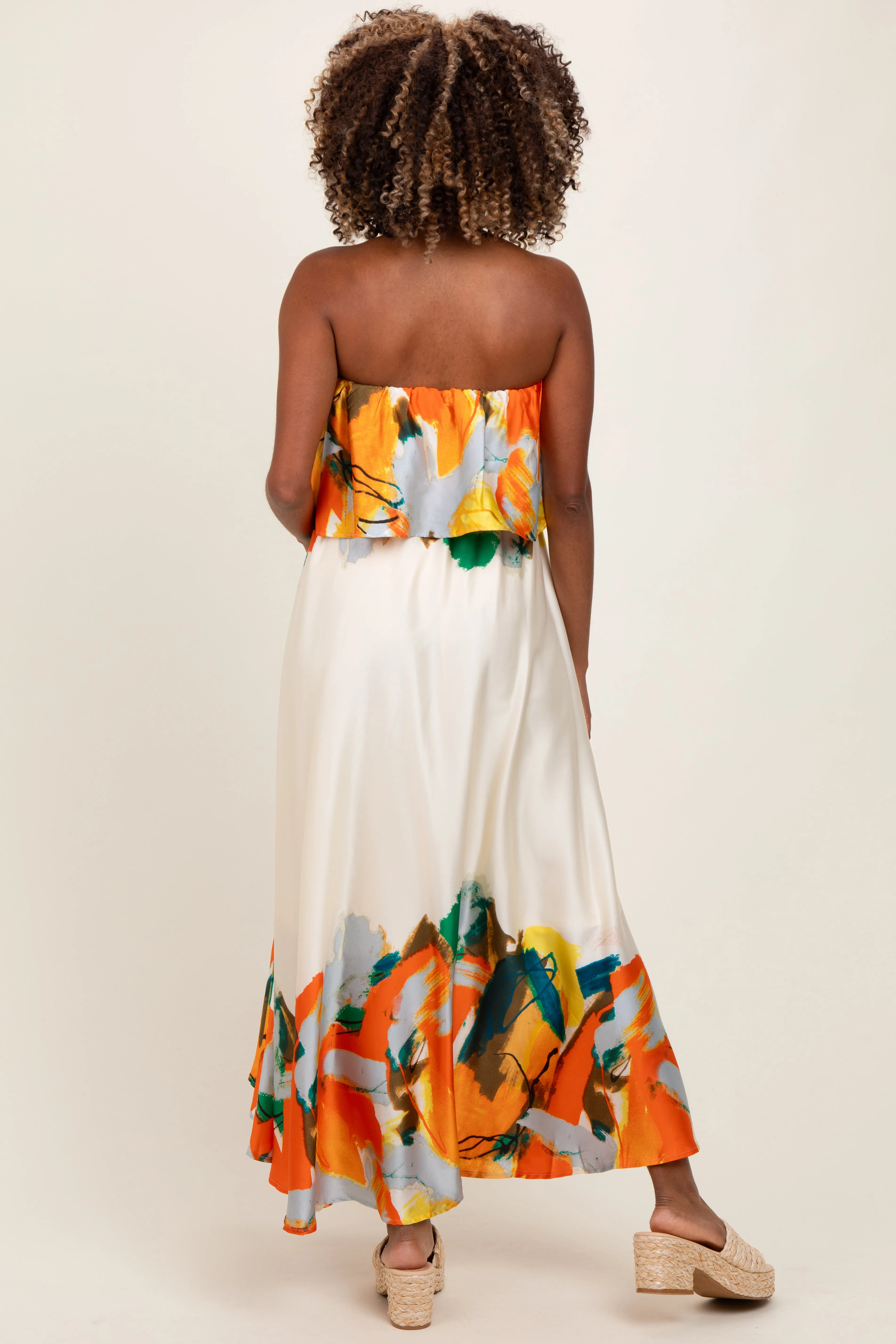 Orange Abstrast Print Strapless Flounce Maternity Maxi Dress sold by Pinkblush product image thumbnail 3