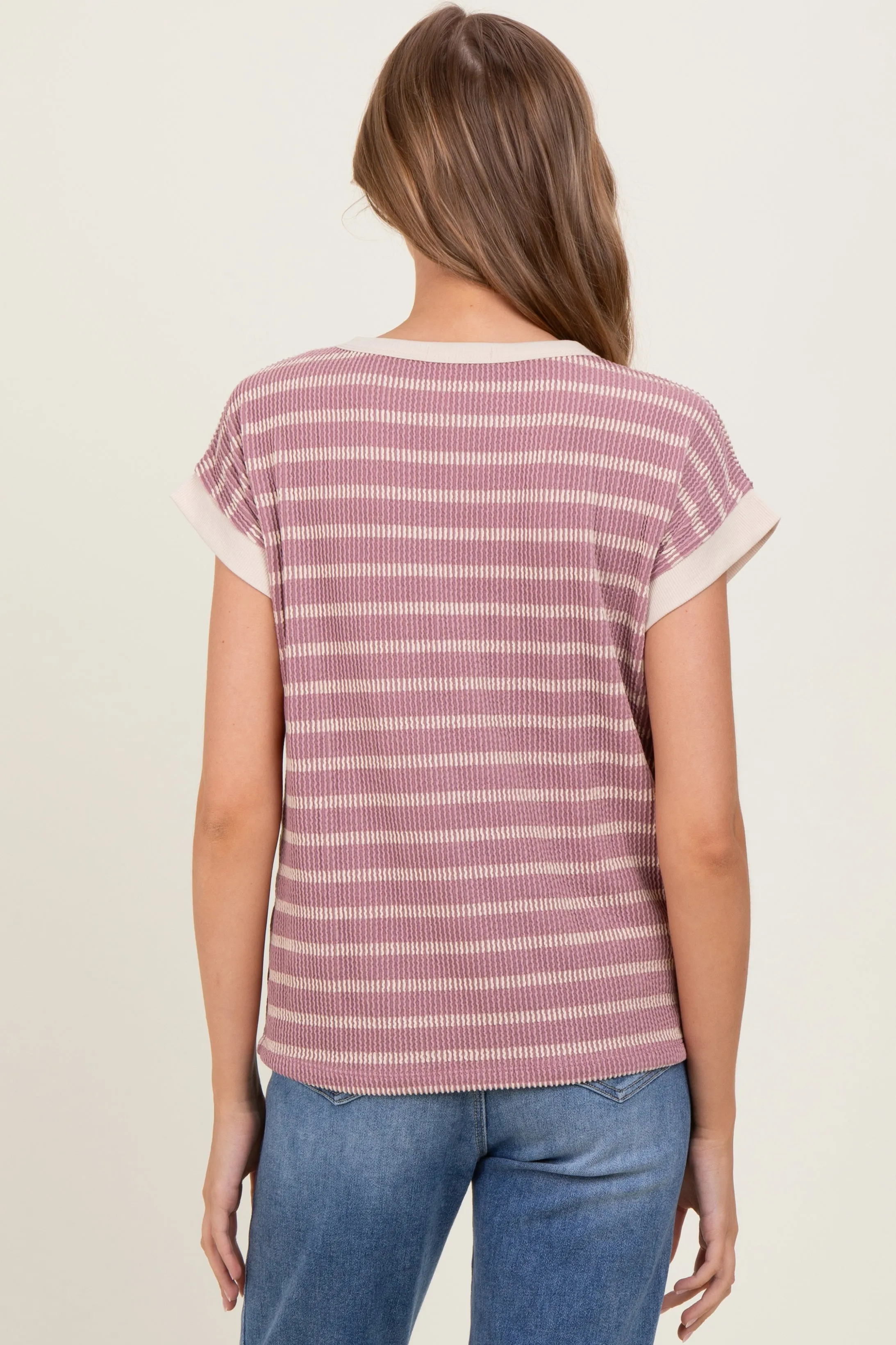 Mauve Textured Striped Short Sleeve Top sold by Pinkblush product image thumbnail 4
