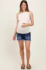 Navy Distressed Fringe Hem Maternity Jean Shorts sold by Pinkblush