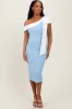 Blue Colorblock One Shoulder Draped Maternity Midi Dress sold by Pinkblush
