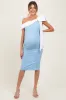 Blue Colorblock One Shoulder Draped Maternity Midi Dress sold by Pinkblush