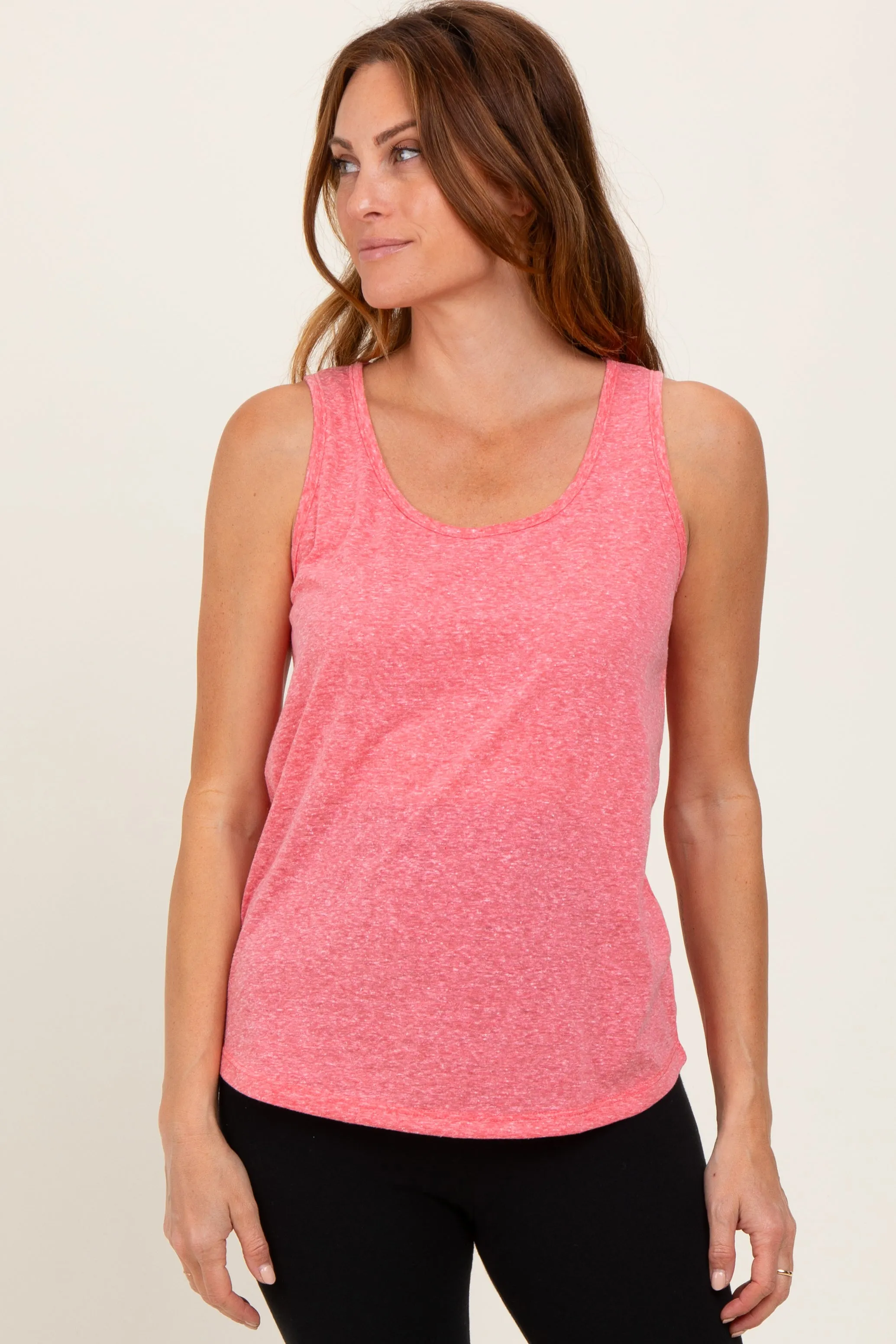 Coral Heather Scoop Neck Tank Top sold by Pinkblush