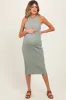 Sage Round Neck Bodycon Ribbed Knit Maternity Midi Dress sold by Pinkblush