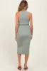 Sage Round Neck Bodycon Ribbed Knit Maternity Midi Dress sold by Pinkblush