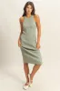 Sage Round Neck Bodycon Ribbed Knit Maternity Midi Dress sold by Pinkblush
