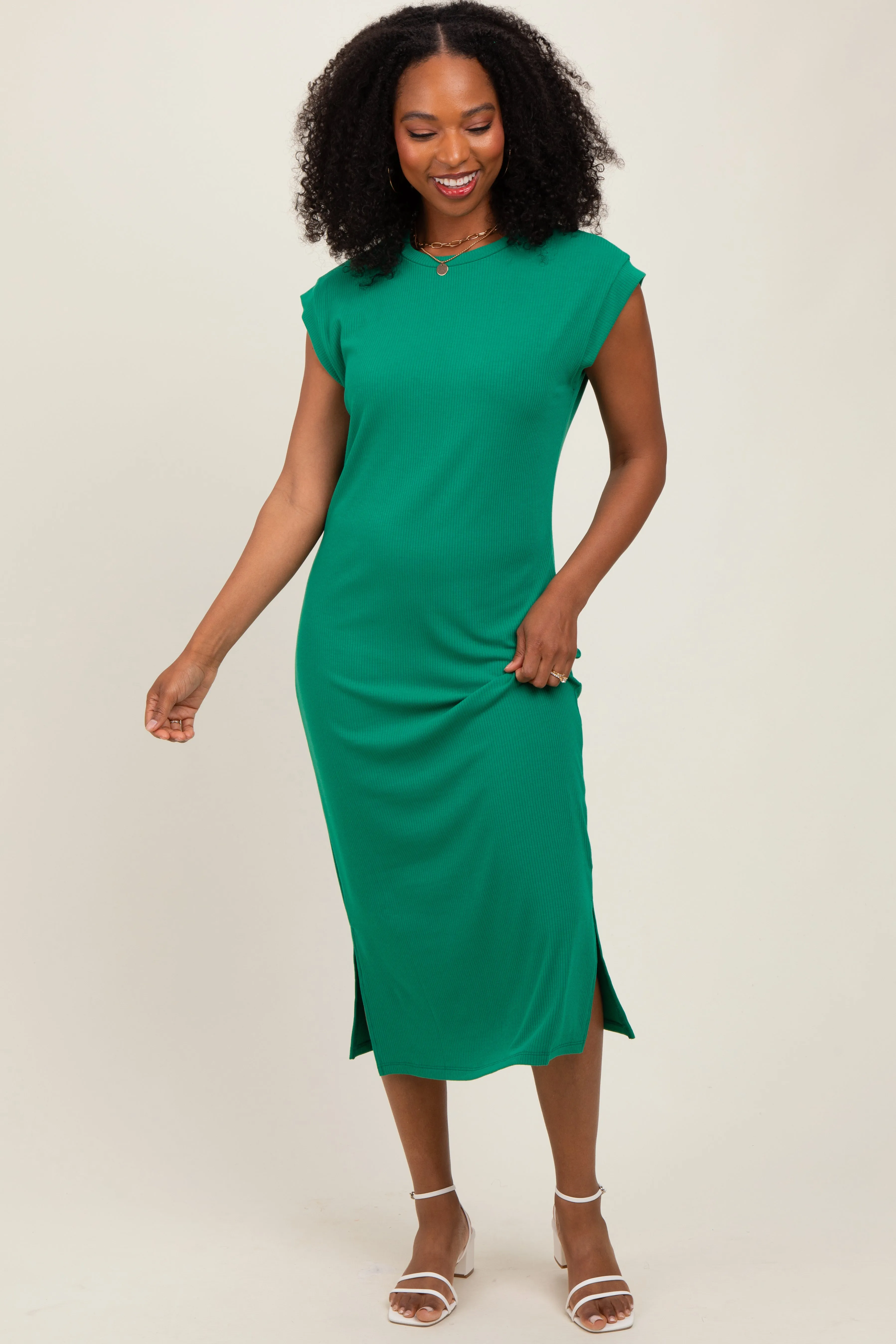 Green Basic Dolman Sleeve Midi Dress sold by Pinkblush