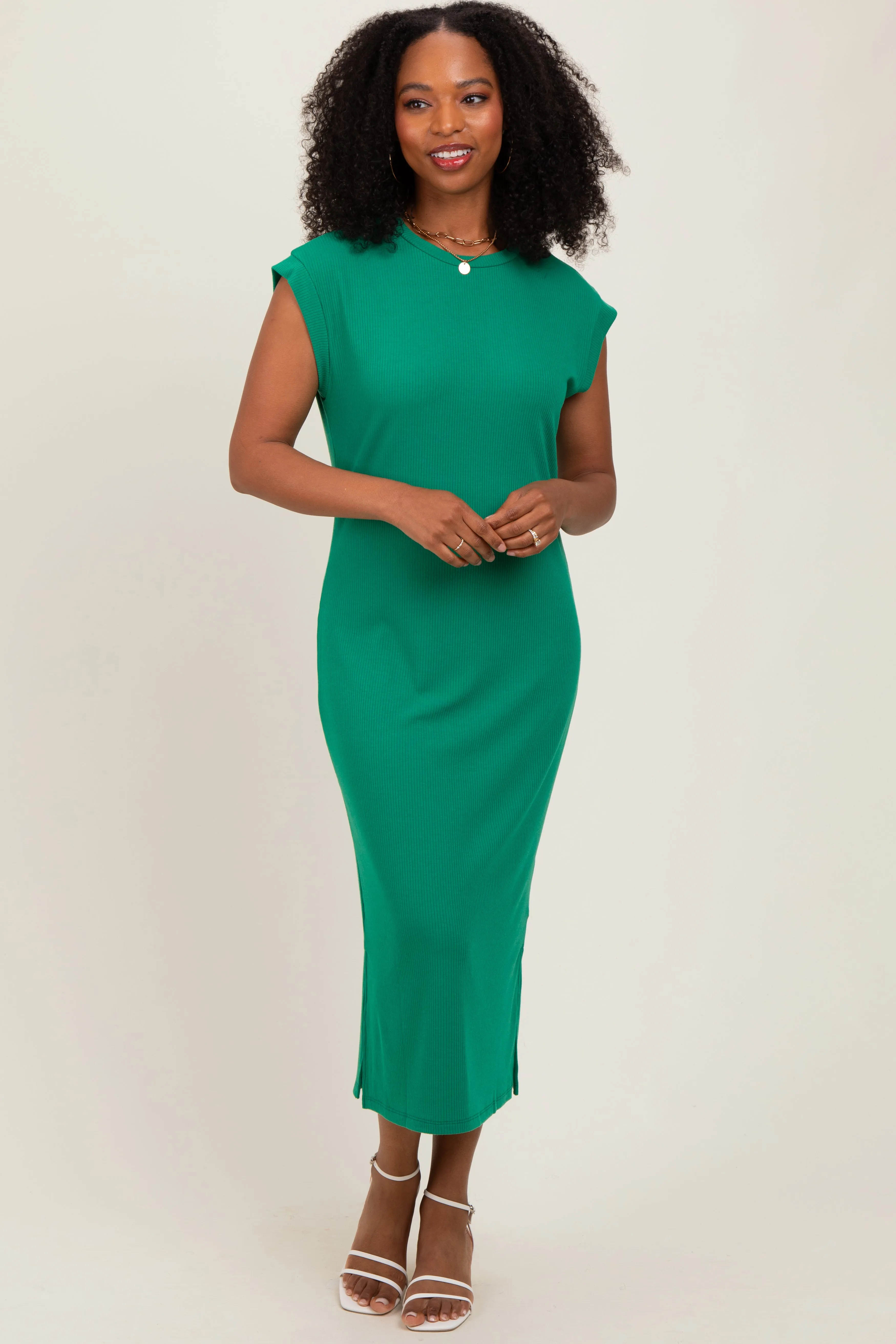 Green Basic Dolman Sleeve Midi Dress sold by Pinkblush product image thumbnail 2