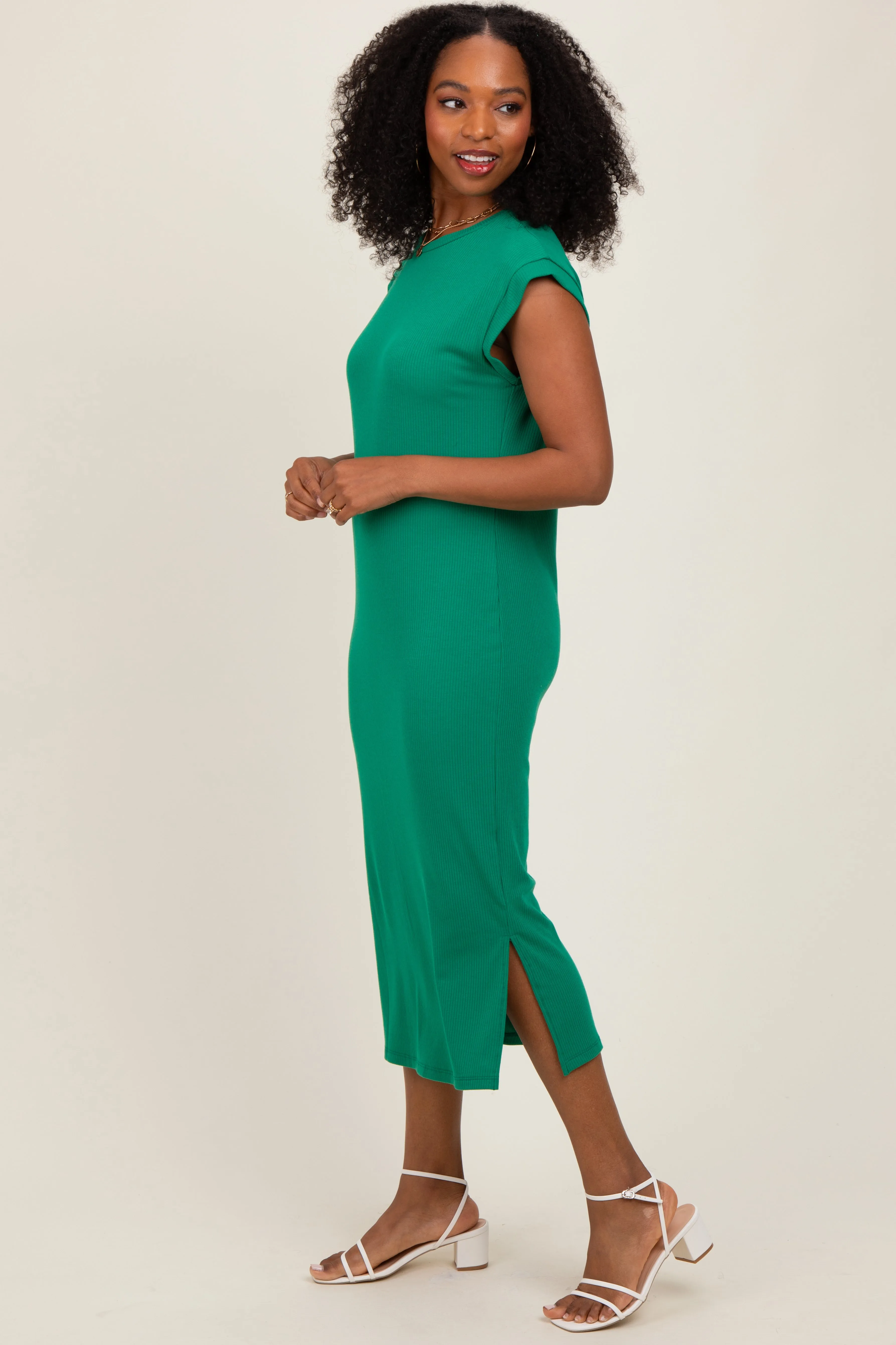Green Basic Dolman Sleeve Midi Dress sold by Pinkblush product image thumbnail 3